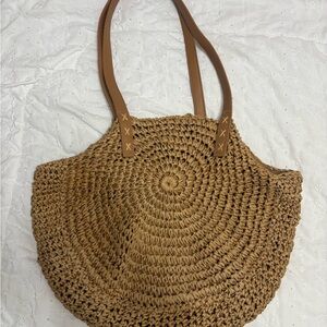 Stylish Tan Woven Tote Bag